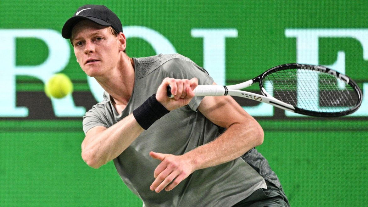 Jannik Sinner, returns a shot against Tomas Etcheverry at the Shanghai Open, Sinner took his Shanghai Open opener over Etcheverry
