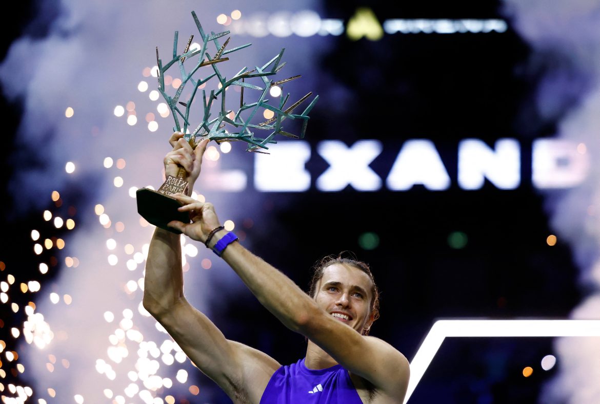 Germany's Alexander Zverev lifts the trophy in the Paris Masters final. Zverev dominates Humbert to clinch Paris Masters title