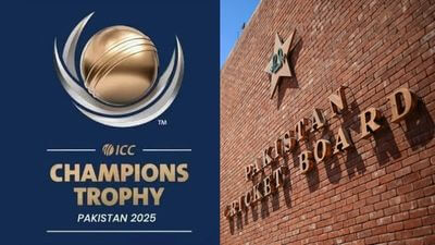 The ICC Champions Trophy 2025 logo (left) to be held in Pakistan and the Pakistan Cricket Board (right) will tackle the fate of the tournament in its meeting on Thursday. PCB to consider hybrid model if same setup used for India events