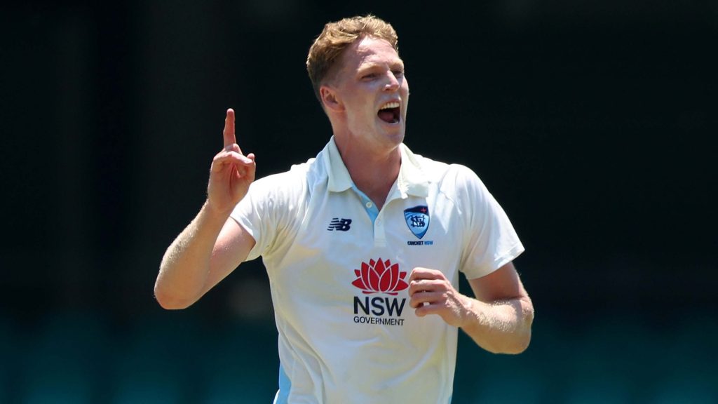 Allrounder Jack Edwards points his finger up in file photo. Australia names Edwards as team captain vs England Lions