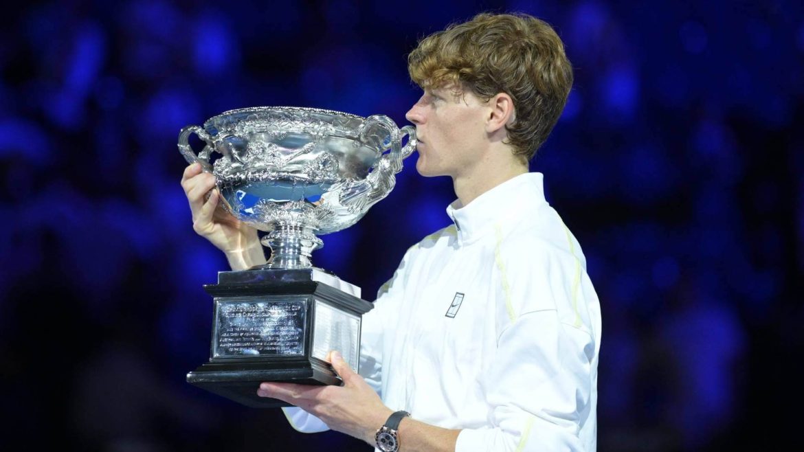 Italy's Jannik Sinner kisses his trophy after winning in the final against Germany's Alexander Zverez in Melbourne on Sunday. Sinner uses 'amazing' run to Australian Open title