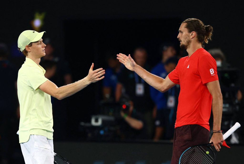 Italy's Jannik Sinner (left) and Germany's Alexander Zverev (ar about to shake hands in center court after their men's singles final on Sunday. Sinner uses 'amazing' run to Australian Open title