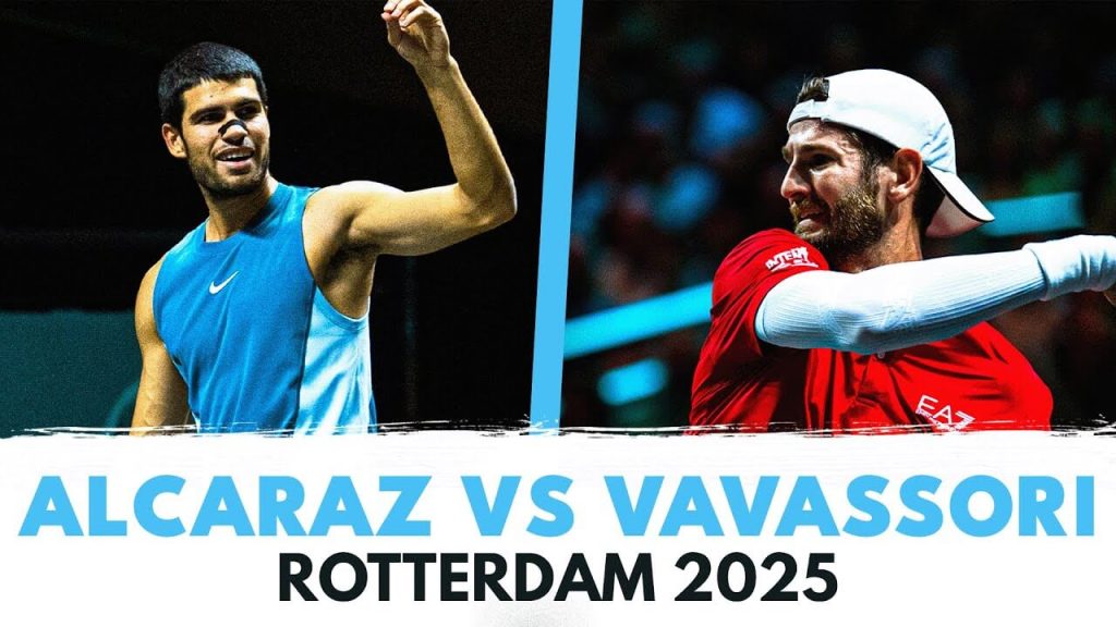 Spain's Carlos Alcaraz (left) ws ranged against Andrea Vavassori (right) in their Rotterdam Open mathc on Thursday. Alcaraz reaches Rotterdam quarters after getting strategy tips