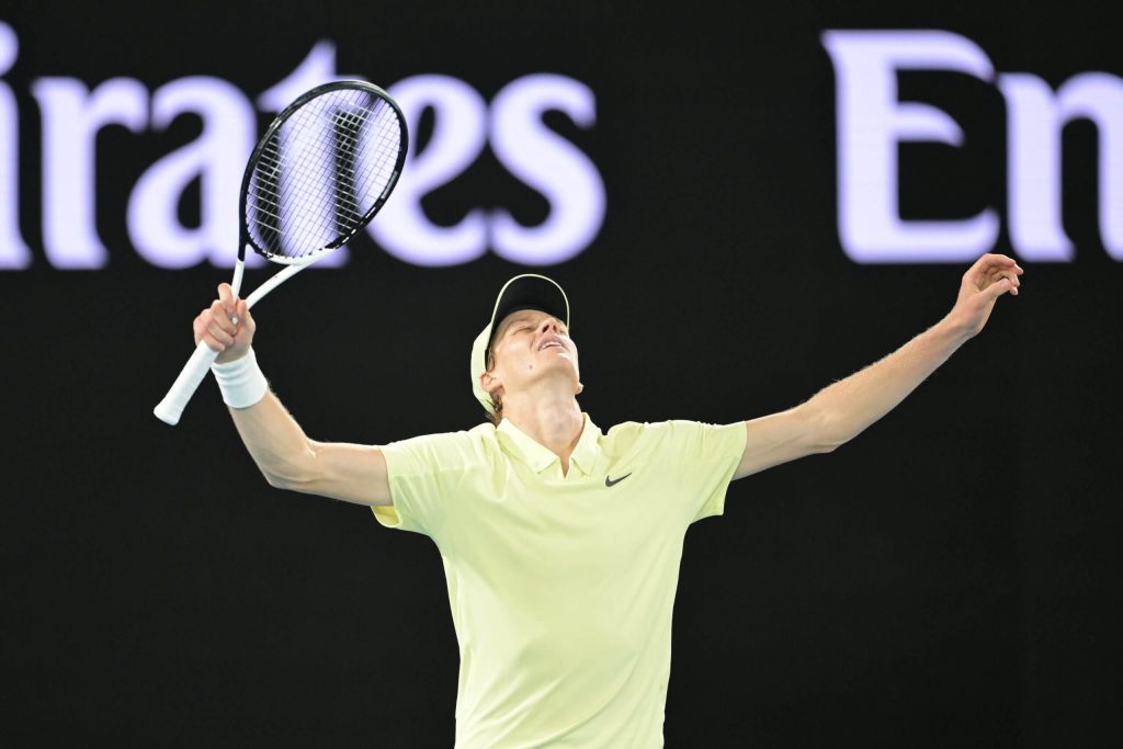 ItaLY'S jANNIK sINNER RAISES HIS HANDS IN CELEBRATION IN FILE PHOTO. Sinner to play in Hamburg as part of May return from doping ban