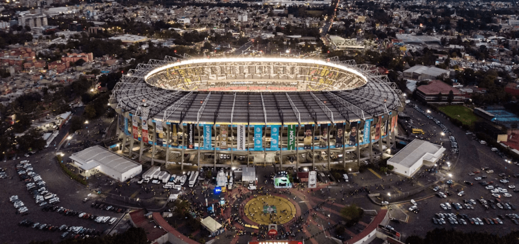 A night view of Azteca Stadium is featured as lights were turned on in file photo. Mexico City braces for 5 million visitors for 2026 FIFA World Cup