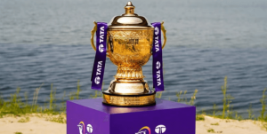 The TATA IPL 2025 trophy is displayed for the public in file photo. BCCI approves IPL 2025 playoffs venue changes amid rain threat