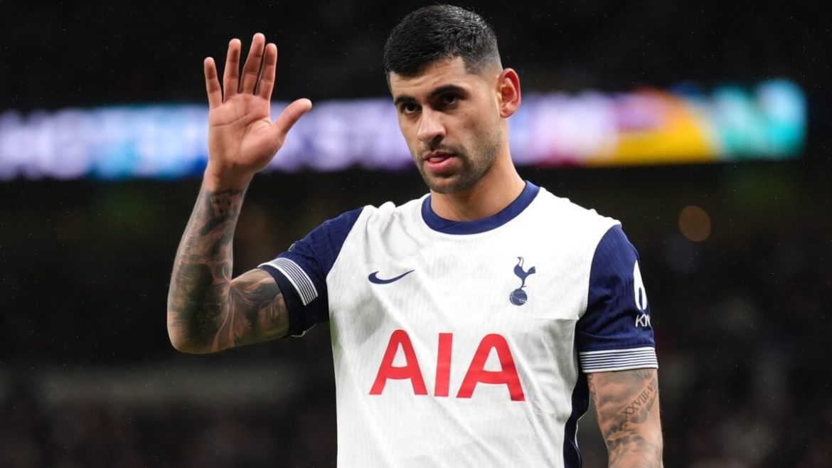 Tottenham Hostpur center-back Christian "Cuti" Romero waves to the fans in the pitch in file photo. Romero's La Liga plan aims to help Messi's FIFA World Cup goals
