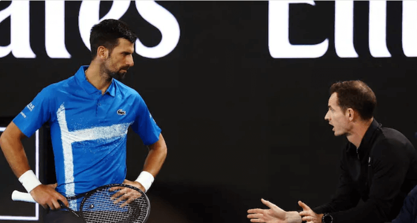 Serbia's Novak Djokovic (left) and retired British tennis great and coach Andy Murray (right) discuss strategies while on the sidelines while training in file photo. Djokovic ends coaching deal with Murray; Sinner wins again in Italy