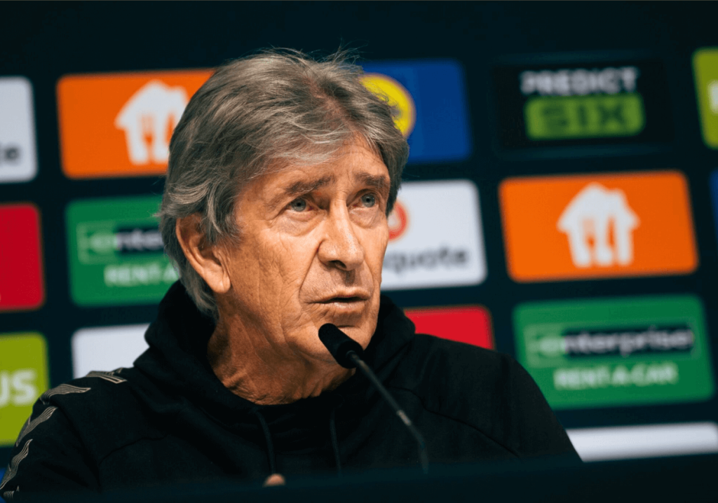 Betis boss Manuel Pellegrini fields questions at a news conference moments after his club lost to Chelsea in the UEFA Conference final on Wednesday. Real Betis vs Chelsea saw Blues win UEFA Conference League