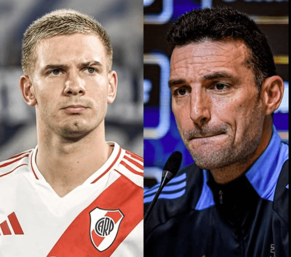 Argentina seniors coach Luis Scaloni (right) might take a closer look at teenage sensation Franco Mastrantuono (left) in deciding the composition of his team to the 2026 FIFA World Cup qualifiers. Mastantuono eyed by Argentina for 2026 FIFA World Cup qualifiers