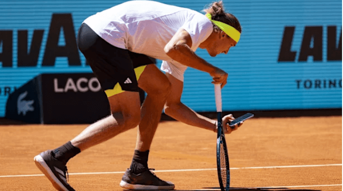 Germany's Alexander Zverev takes a photo of a controversial line call in his Madrid Open match against Alejandro Fokina in file photo. Zverev backs electronic line calling, reacts to French Open decision