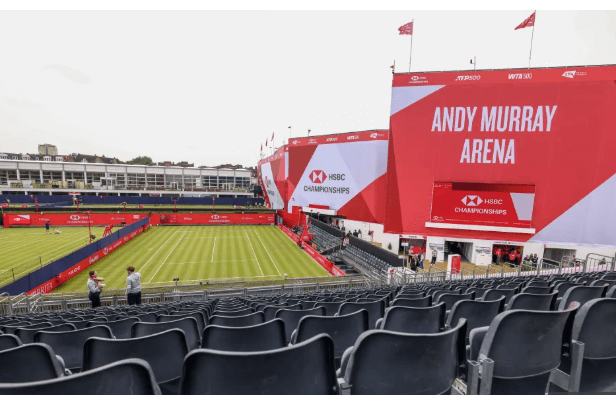 The areial view of the Andy Murray Arena is featured in West London in time for a WTA tournament at Queen's Cub for the first time in 52 years. Murray not ruling out coaching return after split from Djokovic