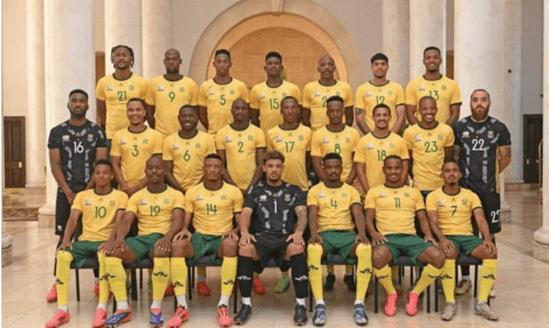 Members of South Africa's national men's football team pose for photographers in file photo. Broos to retire as South Africa coach after FIFA World Cup 2026