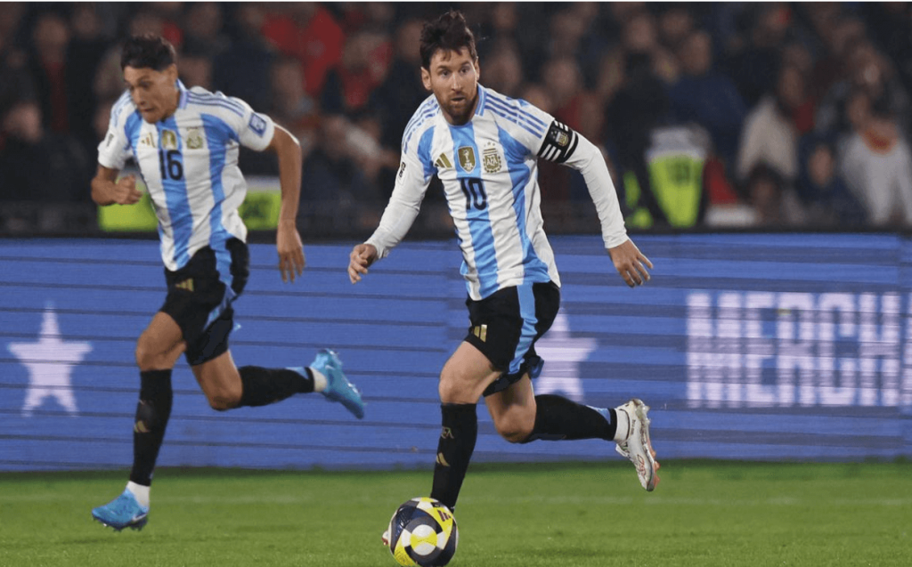 Veteran superstar midfielder Lionel Messi (10, middle) runs on the field as a substitute in Argentina's 1-0 win over Chile at the FIFA World Cup 2026 quaifier last week. Argentina 'can play in same way' without Messi, says Scaloni