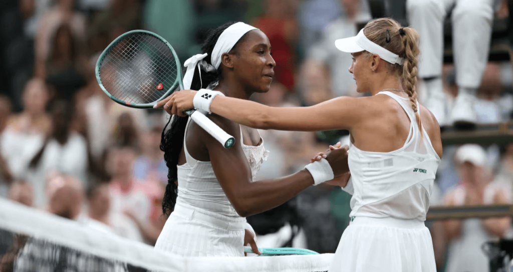 American Coco Gauff shakes hands with Dayana Yastremska of Ukraine after their first round Wimbledon match on Tuesday . Gauff falls at Wimbledon as Krejcikova edges Eala; Draper wins
