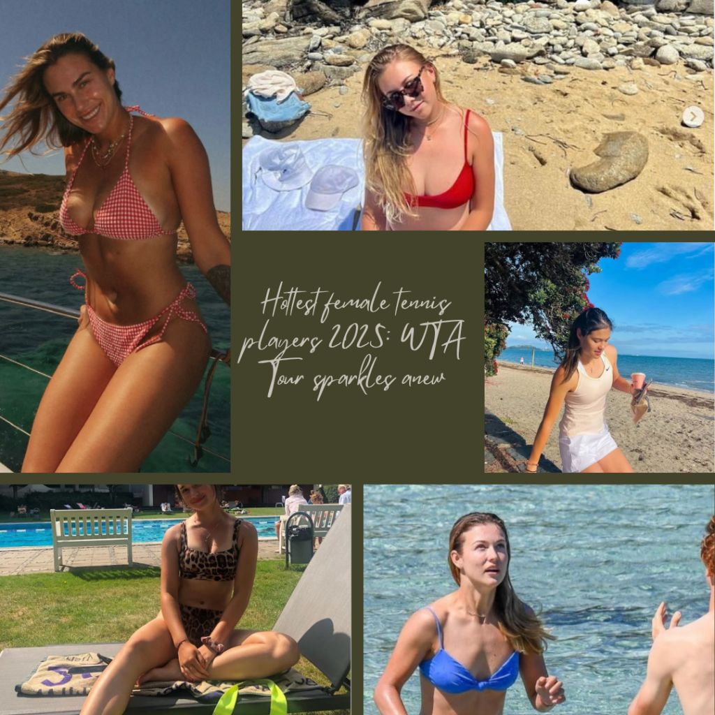The Hottest female tennis players 20925 list are in full display here. From Aryna Sabalenka (upper left) Amanda Anisimova (upper right) to Emma Raducanu (middle right) to Anna Kalinskaya (lower right) to Camila Osorio (lower left photo).