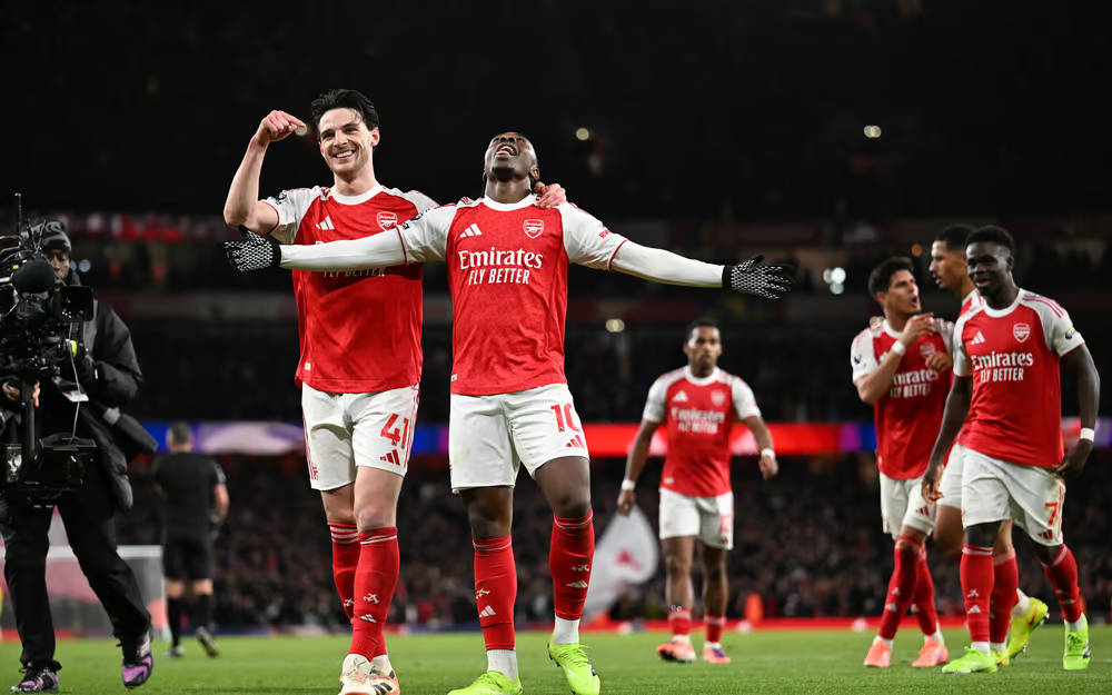Eberechi Eze (middle) completed an Arsenal player's first hat-trick against Tottenham since 1978.